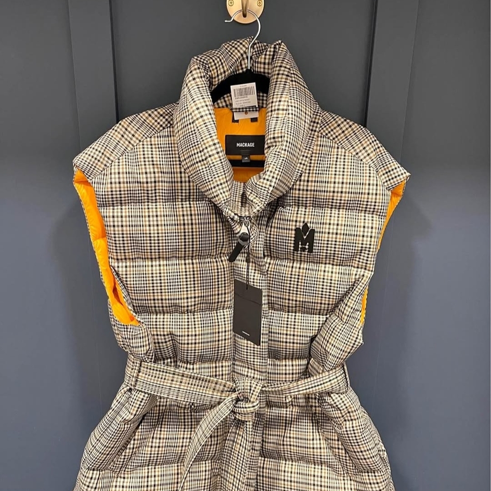 Mackage Plaid Puffer Vest with Belt